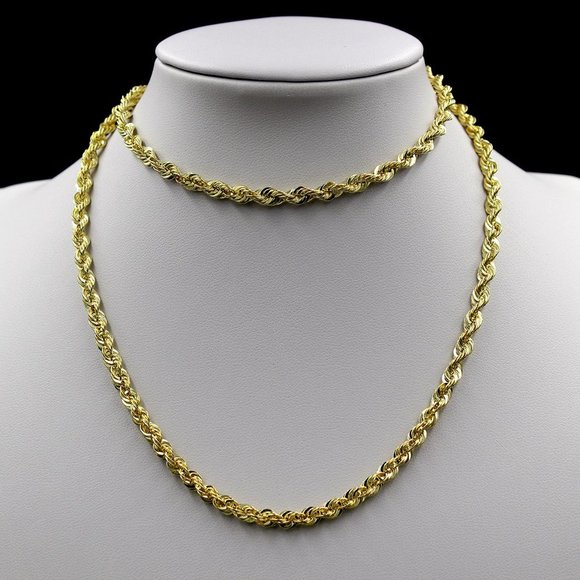 Real 10K Yellow Gold 6mm Rope Chain Necklace 24" inch